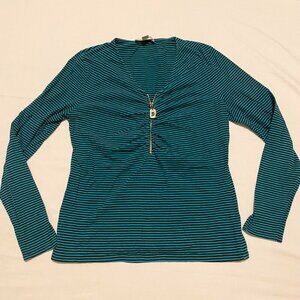 Michael Kors Striped Long Sleeve Ruched Top Womens Size Large